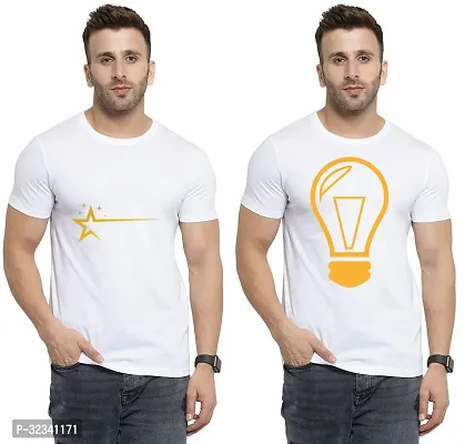 Stylish Polycotton White Printed Tees For Men Pack of 2-thumb0