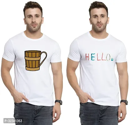 Stylish Polycotton White Printed Tees For Men Pack of 2-thumb0