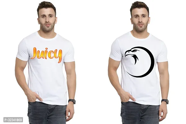 Stylish Polycotton White Printed Tees For Men Pack of 2-thumb0