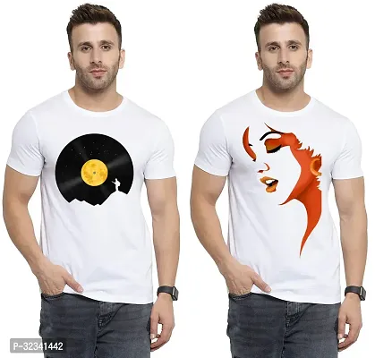 Stylish Polycotton White Printed Tees For Men Pack of 2-thumb0