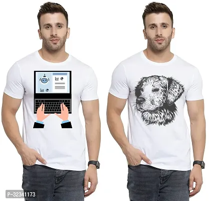 Stylish Polycotton White Printed Tees For Men Pack of 2-thumb0