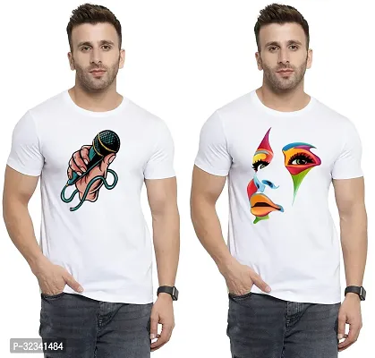 Stylish Polycotton White Printed Tees For Men Pack of 2-thumb0