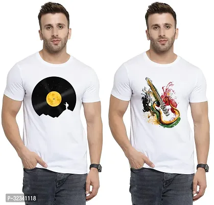 Stylish Polycotton White Printed Tees For Men Pack of 2-thumb0