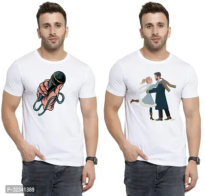 Stylish Polycotton White Printed Tees For Men Pack of 2-thumb0