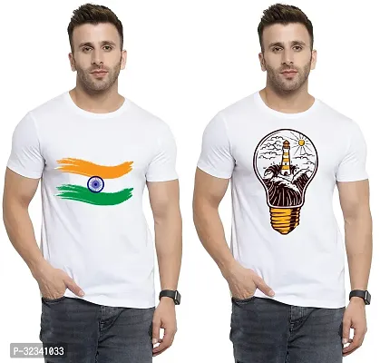 Stylish Polycotton White Printed Tees For Men Pack of 2-thumb0