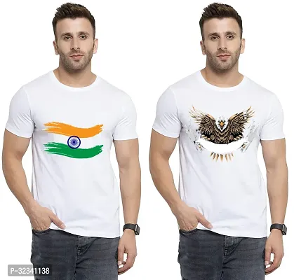 Stylish Polycotton White Printed Tees For Men Pack of 2-thumb0