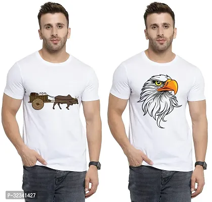 Stylish Polycotton White Printed Tees For Men Pack of 2-thumb0