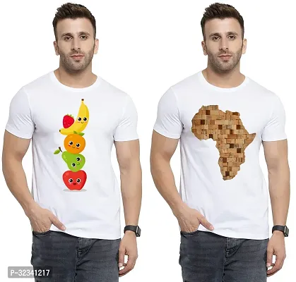 Stylish Polycotton White Printed Tees For Men Pack of 2-thumb0