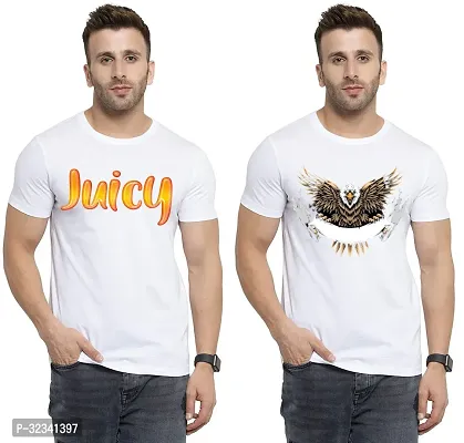 Stylish Polycotton White Printed Tees For Men Pack of 2-thumb0