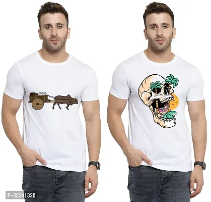 Stylish Polycotton White Printed Tees For Men Pack of 2-thumb0