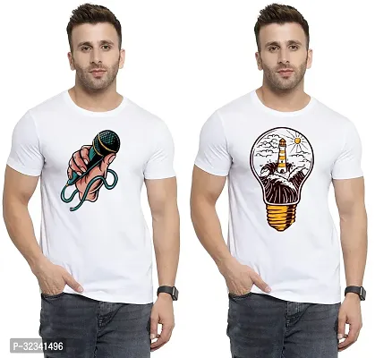 Stylish Polycotton White Printed Tees For Men Pack of 2-thumb0