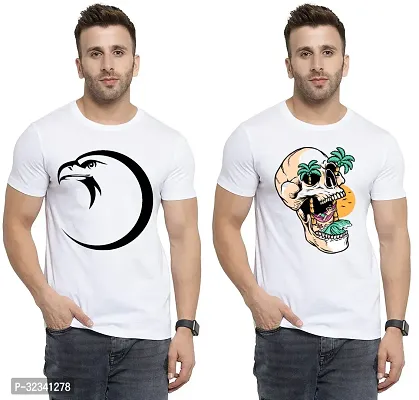 Stylish Polycotton White Printed Tees For Men Pack of 2-thumb0