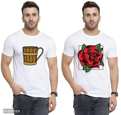 Stylish Polycotton White Printed Tees For Men Pack of 2-thumb0