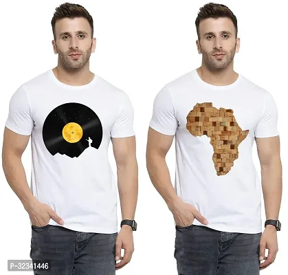 Stylish Polycotton White Printed Tees For Men Pack of 2