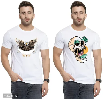 Stylish Polycotton White Printed Tees For Men Pack of 2-thumb0