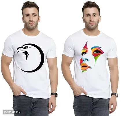 Stylish Polycotton White Printed Tees For Men Pack of 2