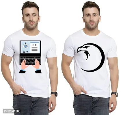 Stylish Polycotton White Printed Tees For Men Pack of 2