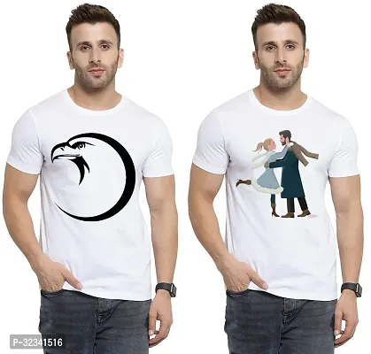 Stylish Polycotton White Printed Tees For Men Pack of 2-thumb0