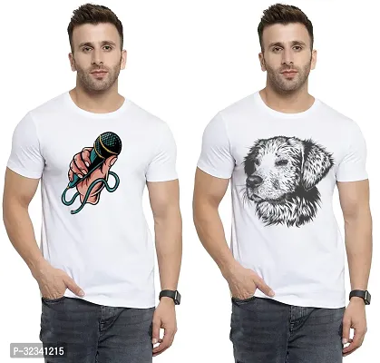 Stylish Polycotton White Printed Tees For Men Pack of 2-thumb0