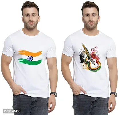 Stylish Polycotton White Printed Tees For Men Pack of 2-thumb0