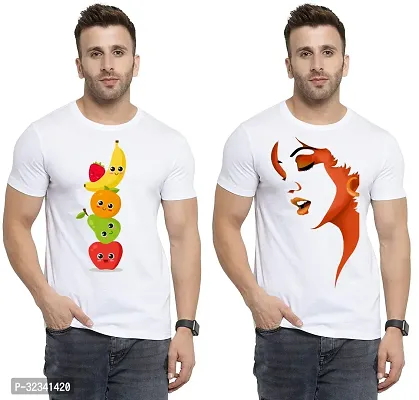 Stylish Polycotton White Printed Tees For Men Pack of 2-thumb0