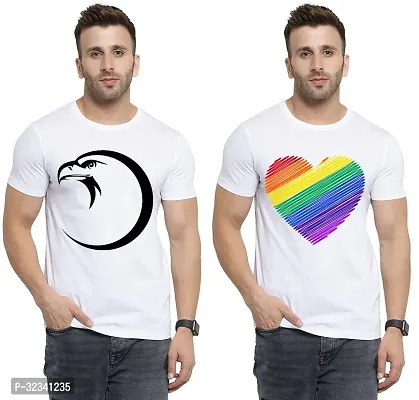 Stylish Polycotton White Printed Tees For Men Pack of 2-thumb0