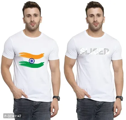 Stylish Polycotton White Printed Tees For Men Pack of 2-thumb0