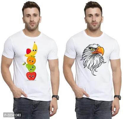 Stylish Polycotton White Printed Tees For Men Pack of 2-thumb0