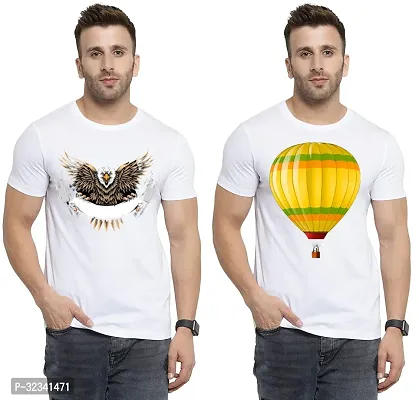 Stylish Polycotton White Printed Tees For Men Pack of 2-thumb0