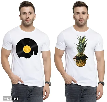 Stylish Polycotton White Printed Tees For Men Pack of 2-thumb0