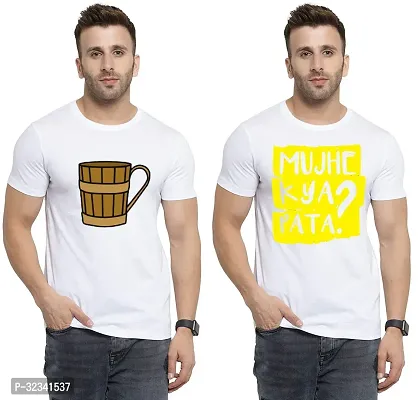 Stylish Polycotton White Printed Tees For Men Pack of 2-thumb0