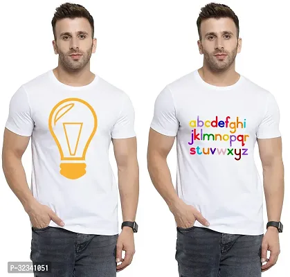 Stylish Polycotton White Printed Tees For Men Pack of 2