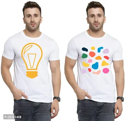 Stylish Polycotton White Printed Tees For Men Pack of 2-thumb0