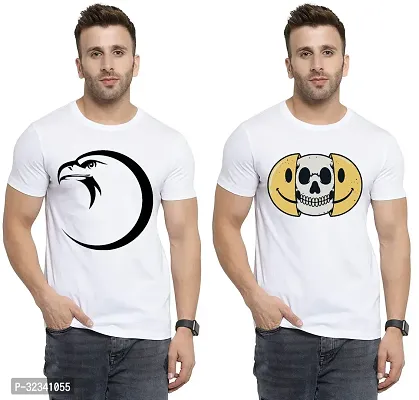 Stylish Polycotton White Printed Tees For Men Pack of 2