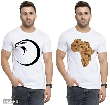 Stylish Polycotton White Printed Tees For Men Pack of 2-thumb0