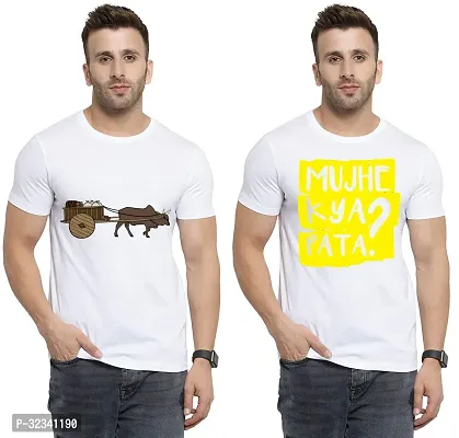 Stylish Polycotton White Printed Tees For Men Pack of 2-thumb0