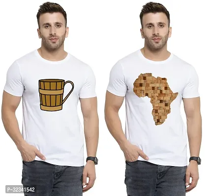 Stylish Polycotton White Printed Tees For Men Pack of 2-thumb0