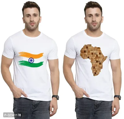 Stylish Polycotton White Printed Tees For Men Pack of 2-thumb0