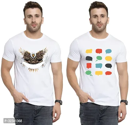 Stylish Polycotton White Printed Tees For Men Pack of 2-thumb0