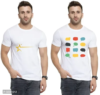 Stylish Polycotton White Printed Tees For Men Pack of 2-thumb0