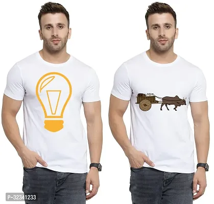 Stylish Polycotton White Printed Tees For Men Pack of 2-thumb0