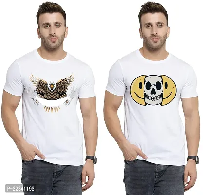 Stylish Polycotton White Printed Tees For Men Pack of 2-thumb0