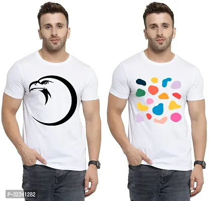 Stylish Polycotton White Printed Tees For Men Pack of 2-thumb0