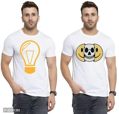 Stylish Polycotton White Printed Tees For Men Pack of 2-thumb0