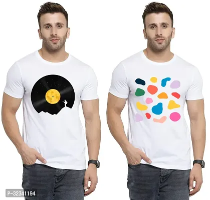 Stylish Polycotton White Printed Tees For Men Pack of 2-thumb0