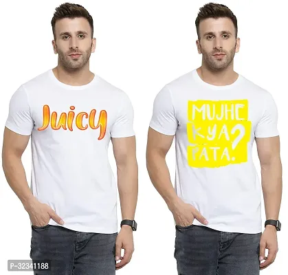 Stylish Polycotton White Printed Tees For Men Pack of 2-thumb0