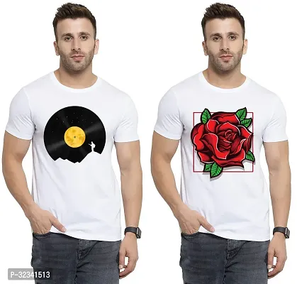 Stylish Polycotton White Printed Tees For Men Pack of 2-thumb0