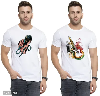 Stylish Polycotton White Printed Tees For Men Pack of 2-thumb0