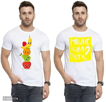 Stylish Polycotton White Printed Tees For Men Pack of 2-thumb0