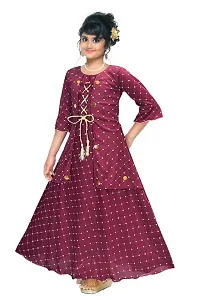 Fabulous Maroon Cotton Blend Embellished Frock For Girls-thumb3